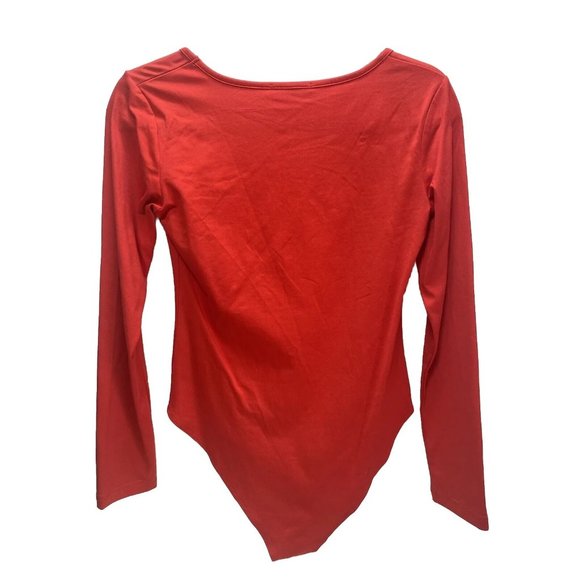 Brand New Women’s Long Sleeve Solid Red Square Neck Bodysuit, Size Medium - Picture 4 of 9